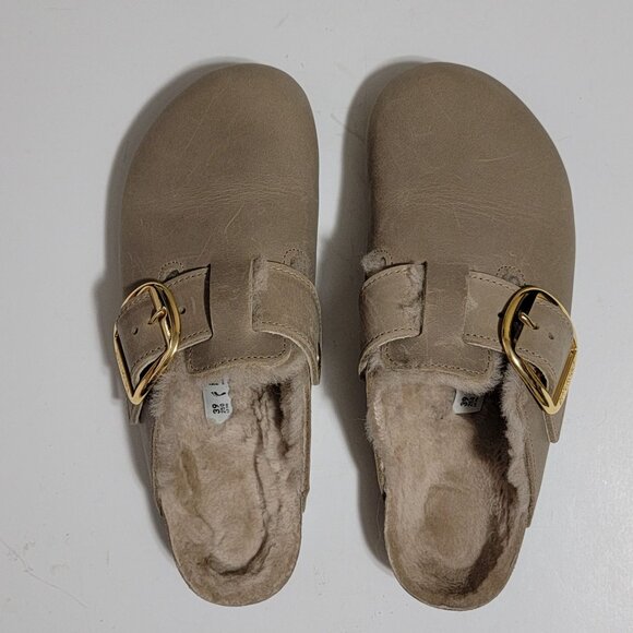 Birkenstock Boston Big Buckle Shearling Clog Womens 39 8/8.5 Brown Cozy Boho - Picture 2 of 8
